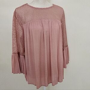 Gap Pink Flutter 3/4 Length Sleeve Blouse Size Large